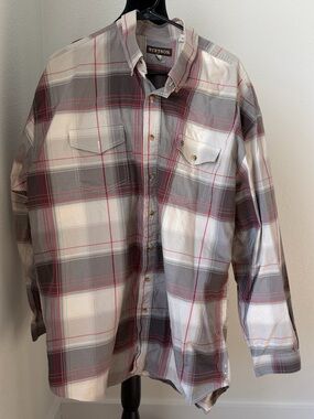 Stetson Men's Gray, White & Red Plaid Button-Down Shirt